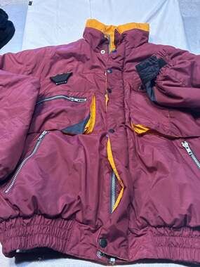 Vintage Alpine Ski Puffer Jacket XL Maroon Yellow